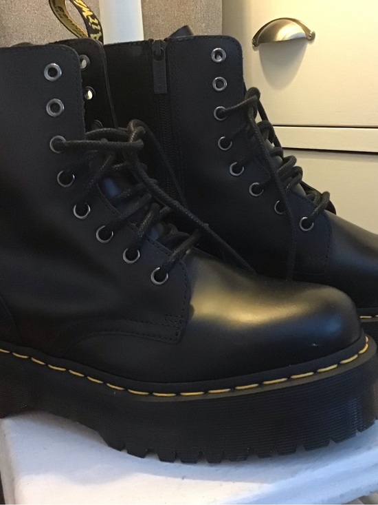 Dr. Martens Shoes - NWOT Dr. Martens Black Leather JadonPlatform Lace-Up Boots with Yellow Stitching